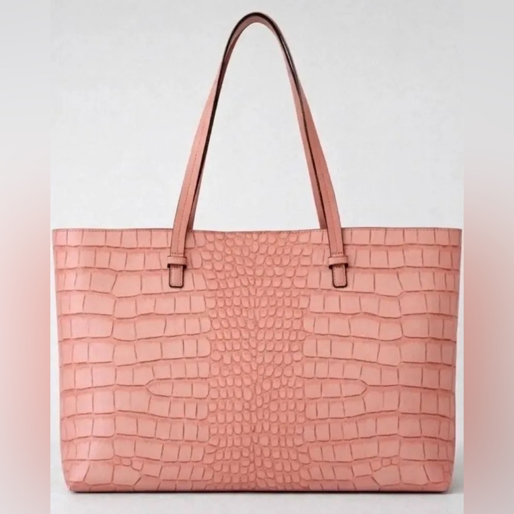 $200 NWT De Vesi Tote De L'amour Pink Crocodile-Embossed Tote Bag - Picture 4 of 6